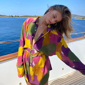 Women’s Shirt Dress - Printed V-Neck Long My Store
