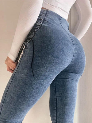 Cross Lace up Waist Jeans - MRC STORE