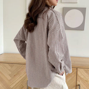 Women’s Plaid Shirt - Loose Cotton 65cm Fit My Store