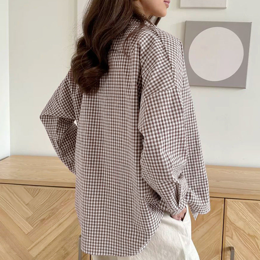Women’s Plaid Shirt - Loose Cotton 65cm Fit My Store