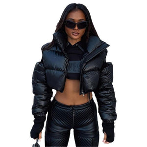Mechanical Style Off-Shoulder Zipper Cotton Jacket - MRC STORE