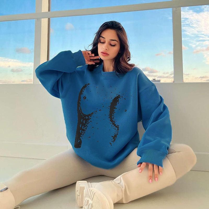 Simple Printed Loose Round sweater - MRC STORE