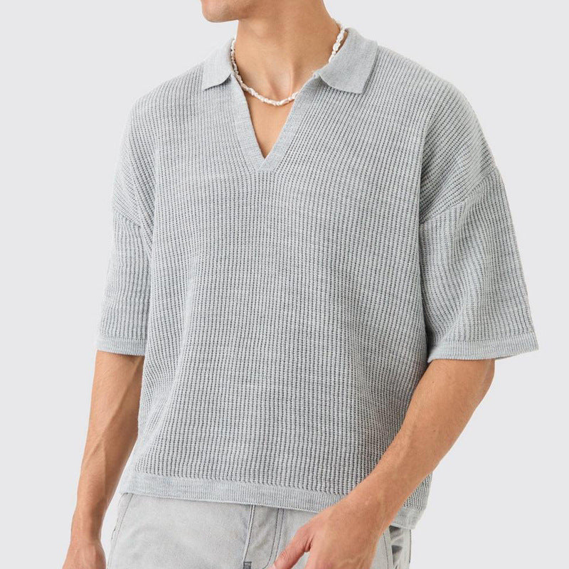 Men’s Casual Shirt - Polo V-Neck Short Sleeve