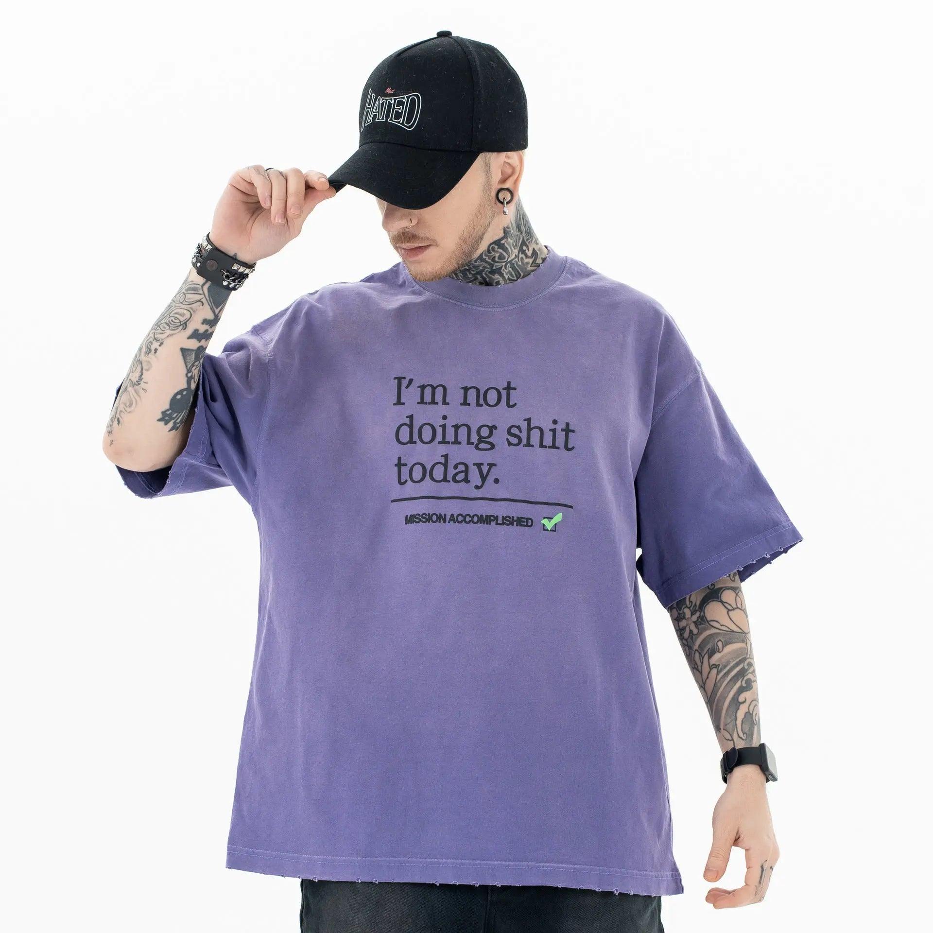 Heavy Washed Letter Print T shirt - MRC STORE