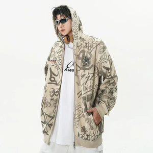 Graffiti Print Hooded Sweatshirt - MRC STORE