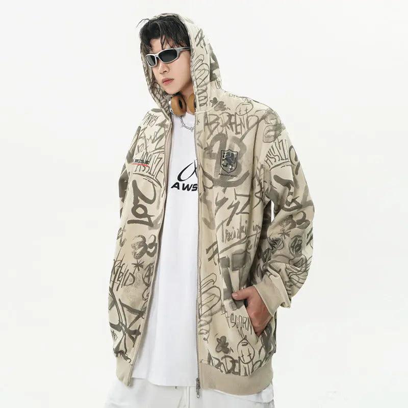 Graffiti Print Hooded Sweatshirt - MRC STORE