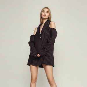 Fashion Shoulder - Baring Back Rhinestone Blazer - MRC STOREJacketsMRC STOREFashion Shoulder - Baring Back Rhinestone Blazer – Striped Loose Fit for Women - MRC STOREMRC STORECJYD226942001AZStripesFree Size