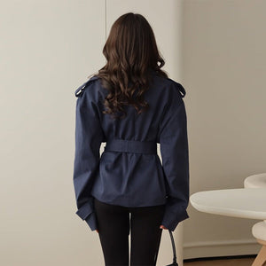 Fashion Waist - Controlled Long - Sleeved Coat - MRC STOREJacketsMRC STOREPerson wearing a navy blue jacket in a minimal indoor settingMRC STORECJYD254663811KPDark BrownL