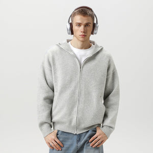 Faux Deer Velvet Retro Knit Hoodie - MRC STOREJacketsMRC STOREPerson wearing a gray zip - up hoodie and headphones on a light gray backgroundMRC STORECJYD259255904DWFlower Gray2XL