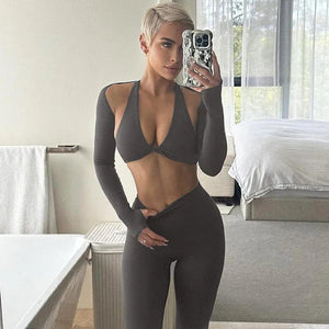 Long Sleeve Shawl Trousers Three-Piece Set - MRC STORE