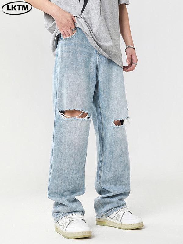 Fashion Personality Light Color Hole Jeans - MRC STORE