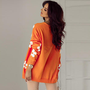 Floral Thermal Knit Cardigan – Loose Fit - MRC STORESweaters & HoodiesMy StoreFloral Print Thermal Knit Cardigan – Loose Acrylic Cardigan for Womem - MRC STOREMRC STORECJMY229228603CXLC2711718 OrangeL