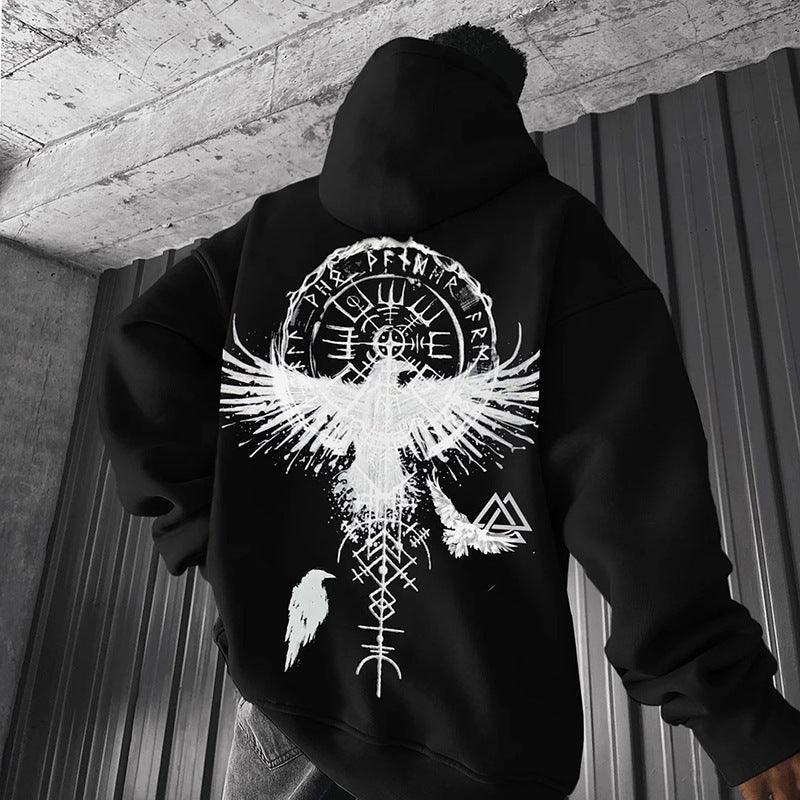 Gothic Raven Print Oversized Hoodie – Gothic Fashion Stylish and Unique Back Design - MRC STORE