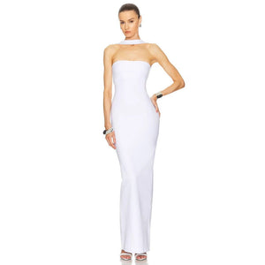 Halter Dress - Skinny Party Long Dress - MRC STOREDressMy StoreWoman wearing a white strapless dress on a white backgroundMRC STORECJLY241574204DWRedL