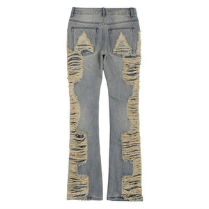 High Street Hand Scratched Whiskering Flare Jeans – Blue Denim - MRC STORE