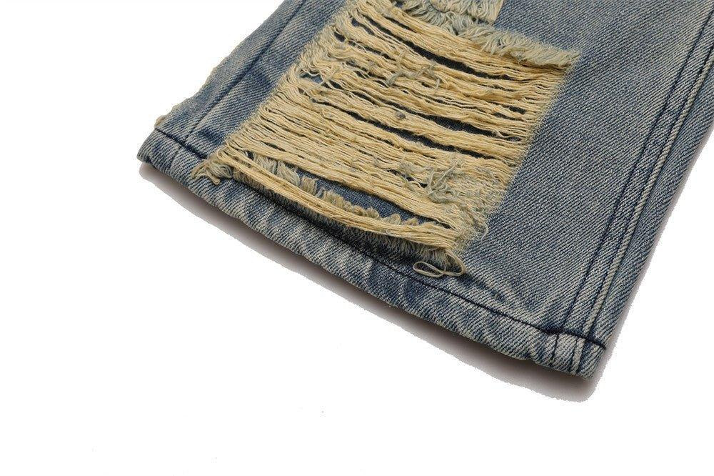 High Street Hand Scratched Whiskering Flare Jeans – Blue Denim - MRC STORE