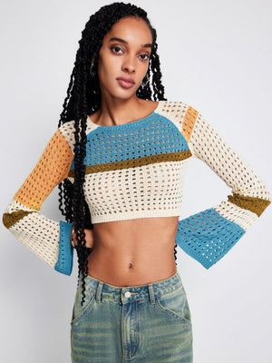 Hollow Knit Sweater β Contrast Color, Long Sleeve - MRC STORESweaters & HoodiesMy StoreContrasting Color Hollow Knit Sweater β Short Waist Long - Sleeved Womenβs Fashion - MRC STOREMRC STORECJWY1780677-Yellow-LYellowL