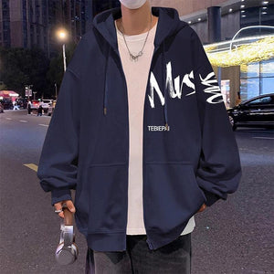 Hong Kong Style Letter Printed Full Zip Hoodie – Cozy & Stylish Outerwear for Youth - MRC STORE