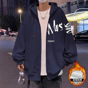 Hong Kong Style Letter Printed Full Zip Hoodie – Cozy & Stylish Outerwear for Youth - MRC STORE