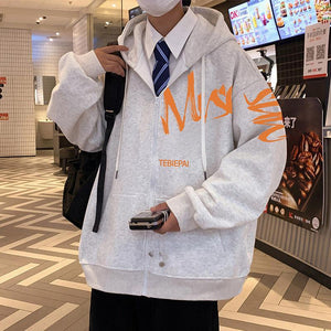 Hong Kong Style Letter Printed Full Zip Hoodie – Cozy & Stylish Outerwear for Youth - MRC STORE