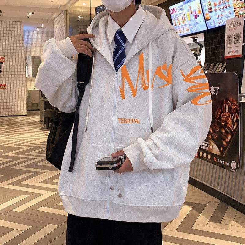 Hong Kong Style Letter Printed Full Zip Hoodie – Cozy & Stylish Outerwear for Youth - MRC STORE