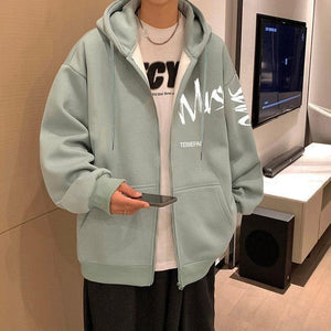 Hong Kong Style Letter Printed Full Zip Hoodie – Cozy & Stylish Outerwear for Youth - MRC STORE