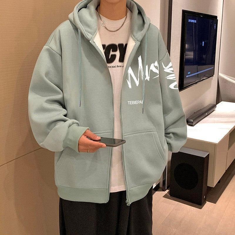 Hong Kong Style Letter Printed Full Zip Hoodie – Cozy & Stylish Outerwear for Youth - MRC STORE