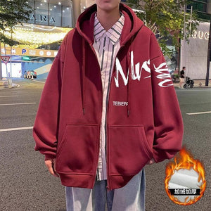 Hong Kong Style Letter Printed Full Zip Hoodie – Cozy & Stylish Outerwear for Youth - MRC STORE