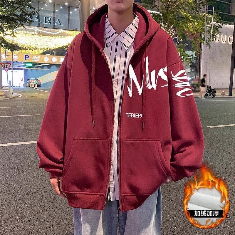 Hong Kong Style Letter Printed Full Zip Hoodie – Cozy & Stylish Outerwear for Youth - MRC STORE