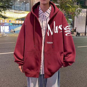 Hong Kong Style Letter Printed Full Zip Hoodie – Cozy & Stylish Outerwear for Youth - MRC STORE