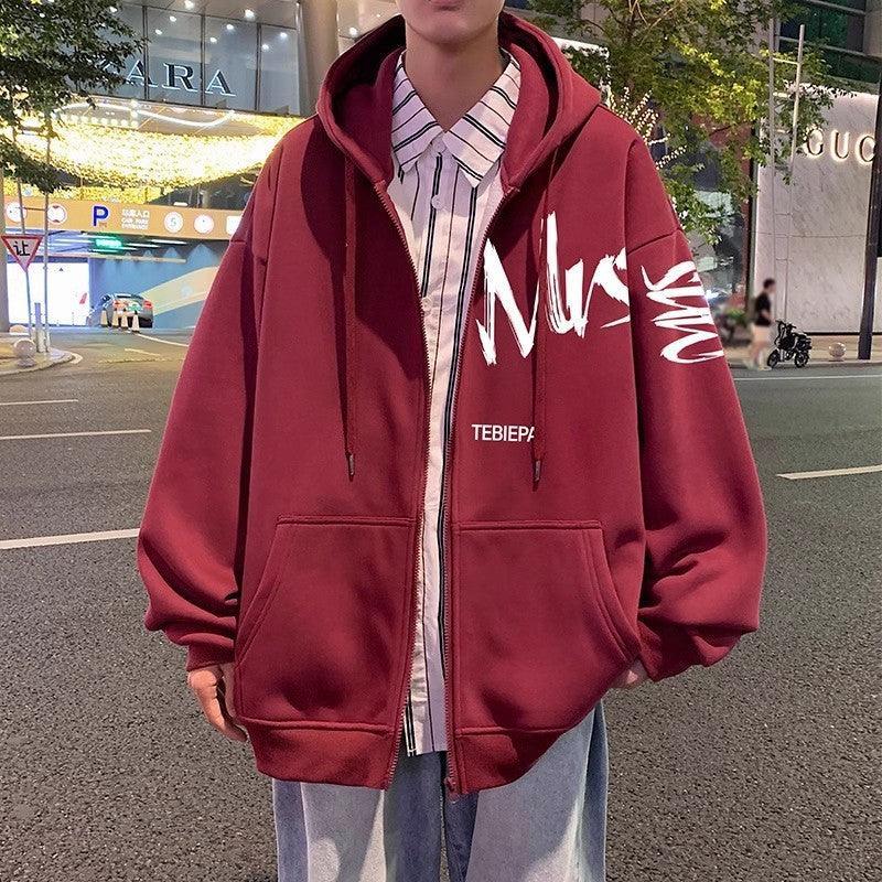 Hong Kong Style Letter Printed Full Zip Hoodie – Cozy & Stylish Outerwear for Youth - MRC STORE