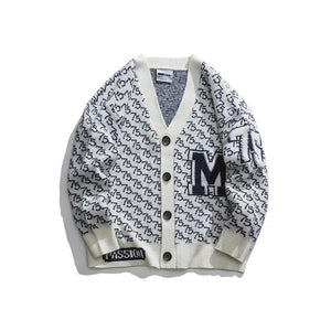 Jacquard Letter V - Neck Fashion Cardigan Sweater - MRC STORETopMy StoreJacquard Letter V - Neck Fashion Cardigan Sweater - MRC STOREMRC STORECJYH149541304DWWhite2XL