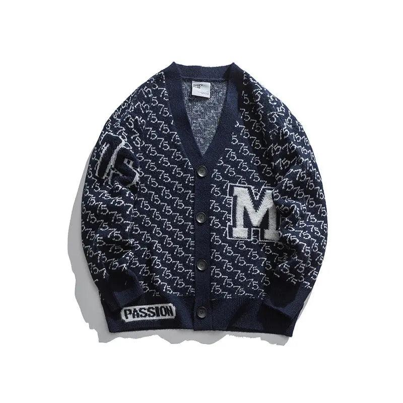 Jacquard Letter V - Neck Fashion Cardigan Sweater - MRC STORETopMy StoreJacquard Letter V - Neck Fashion Cardigan Sweater - MRC STOREMRC STORECJYH149541312LONavy Blue2XL