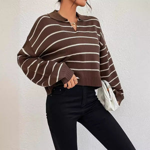 Knitted Sweater - Striped Loose Lapel - MRC STORESweaters & HoodiesMy StoreWomen’s Knitted Sweater - Striped Loose Lapel My Store MRC STORECJMY235556304DWBrownL