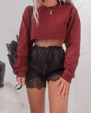 Long Sleeve Crop Top T-Shirts - MRC STOREtopMRC STORELong Sleeve Crop Top T-ShirtsMRC STORECJNSSYCS08259-Red-LRedL