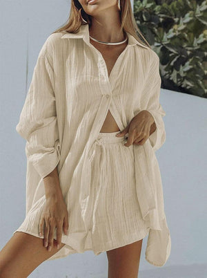 Long Sleeve Loose Pajama Set - Breathable Shorts Homewear for All Seasons - MRC STORE