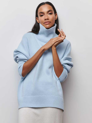 Loose Mock Neck Casual Sweater – Comfortable Pullover for Everyday Wear - MRC STORESweaters & HoodiesMy StoreLoose Mock Neck Casual Sweater – Comfortable Pullover for Everyday Wear - MRC STOREMRC STORECJMY229174619SHLight BlueL