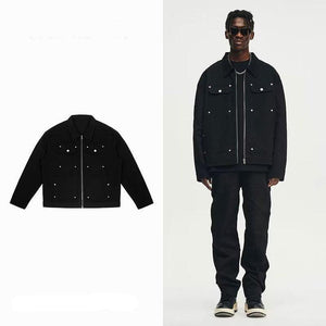 Men's Black Washed Denim Jacket with Zipper and Pocket Detailing - Retro Streetwear Style - MRC STORETopMy StoreMen's Black Washed Denim Jacket with Zipper and Pocket Detailing - Retro Streetwear Style - MRC STOREMRC STORECJXZ216683905EVBlack3XL