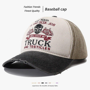 Men's Caps Peaked Hard Top Summer Trucker Cap – Stylish Letter Printing, Adjustable Cotton Cap for Sun Protection - MRC STORE