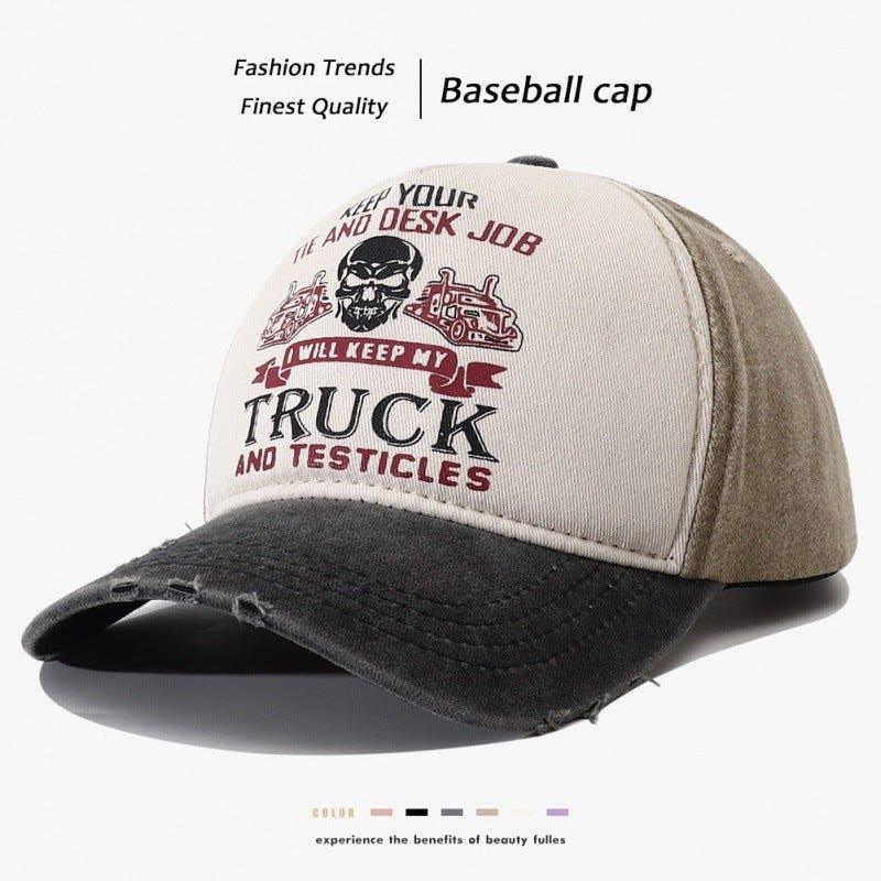 Men's Caps Peaked Hard Top Summer Trucker Cap – Stylish Letter Printing, Adjustable Cotton Cap for Sun Protection - MRC STORE