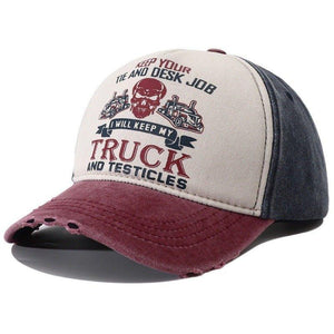 Men's Caps Peaked Hard Top Summer Trucker Cap – Stylish Letter Printing, Adjustable Cotton Cap for Sun Protection - MRC STORE