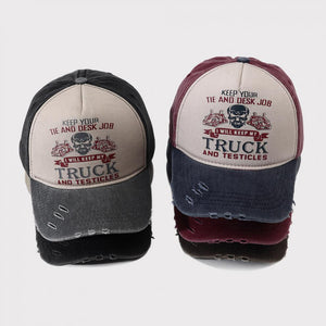 Men's Caps Peaked Hard Top Summer Trucker Cap – Stylish Letter Printing, Adjustable Cotton Cap for Sun Protection - MRC STORE