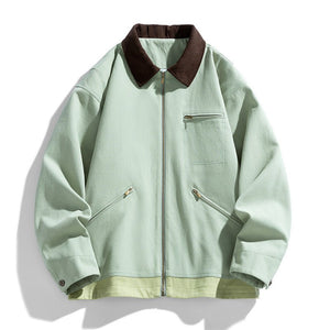 Men’s Contrast Color Washed Polo Collar Jacket - MRC STOREJacketsMy StoreMen’s Contrast Color Washed Polo Collar Jacket - Loose Fit Cotton Long Sleeve My Store 77.05MRC STORECJXZ245718805EVMint Green2XL