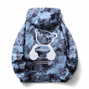 Men's Fall Winter Hooded Coat Splash-ink Bear Printed Coat - MRC STORE