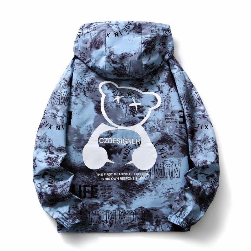Men's Fall Winter Hooded Coat Splash-ink Bear Printed Coat - MRC STORE