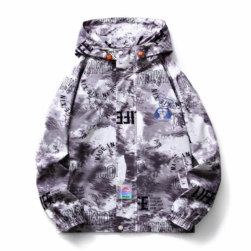 Men's Fall Winter Hooded Coat Splash-ink Bear Printed Coat - MRC STORE