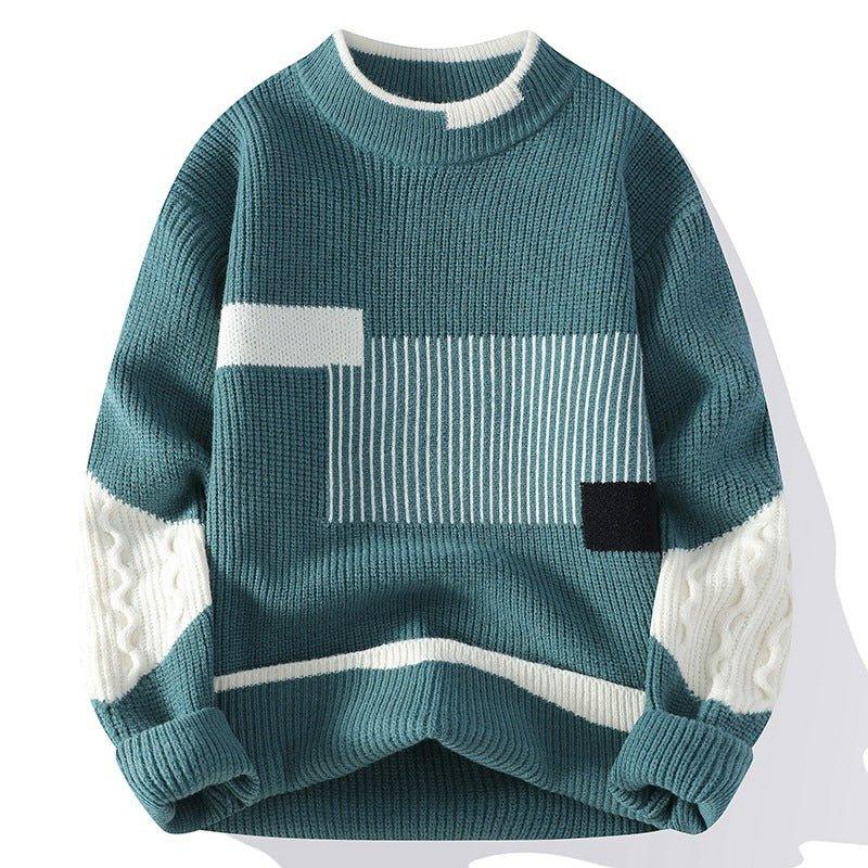 Men's Fashion Colorblock Knitwear – Cozy Loose-Fit Winter Sweater - MRC STORE