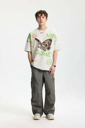 Men’s Graffiti T-Shirt - Loose Cartoon Print - MRC STORET-ShirtsMy StoreMen’s Graffiti T-Shirt - Loose Cartoon Print My Store MRC STORECJYH233230605EVBeige GrayL