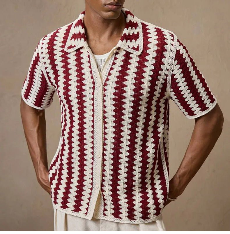 Men’s Knitwear Shirt - Vintage Stripe Hollow - MRC STOREshirtMy StoreMen’s Knitwear Shirt - Vintage Stripe Hollow My Store MRC STORECJDS241562104DWRed2XL