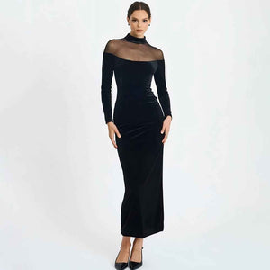 Mesh Spliced See - Through Velvet Bodycon Maxi Dress - MRC STOREDressMRC STOREMesh Spliced See - Through Velvet Bodycon Maxi DressMRC STORECJLY262397403CXBlackL